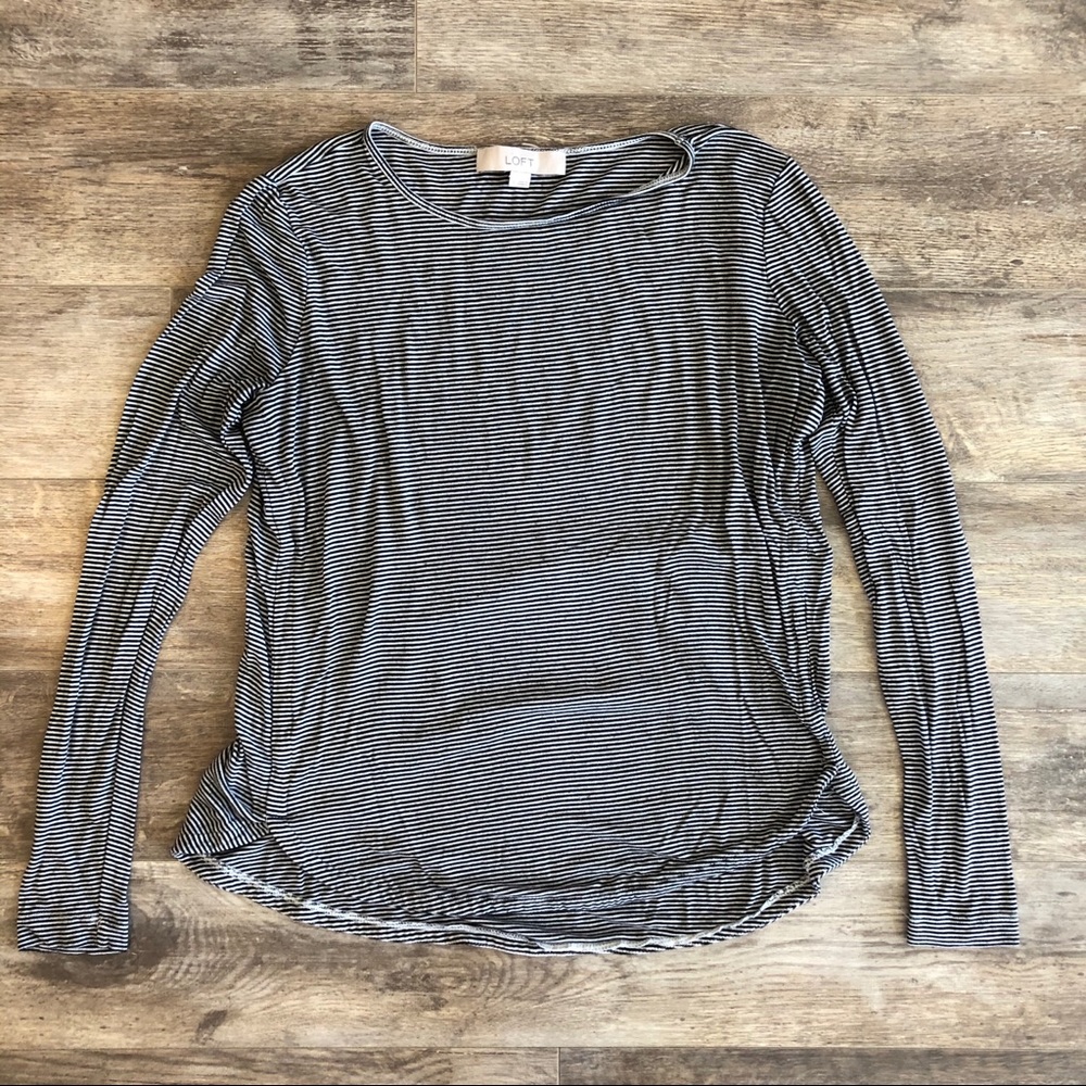 Loft Black and White Stripe Long Sleeve Tee